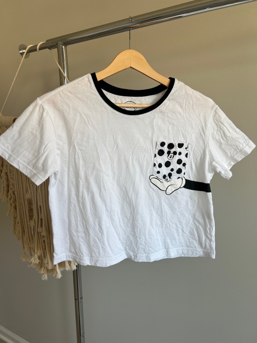 Disney White Short Sleeve Pocket crop top